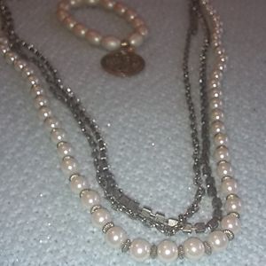 Pearl Monet bracelet and pearl necklace